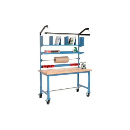 GLOBAL EQUIPMENT Mobile Packing Workbench W/Riser Kit, Butcher Block Safety Edge, 60"W x 30"D 244197A